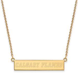 SS 14k Yellow Gold Plated NHL Calgary Flames SM Bar Necklace, 18 Inch